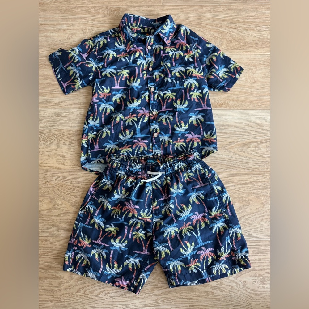 Trunks boys swimsuit and button up shirt size S